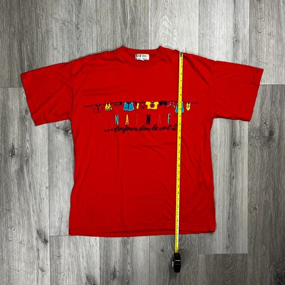 Naf Naf Vintage 1980s Embroidered Emblem Red Medium T-Shirt - Picture 6 of 8